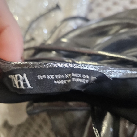 ZARA Metallic Liquid Silver Cowl Neck Slip Mini Dress –Size XS - Picture 6 of 13